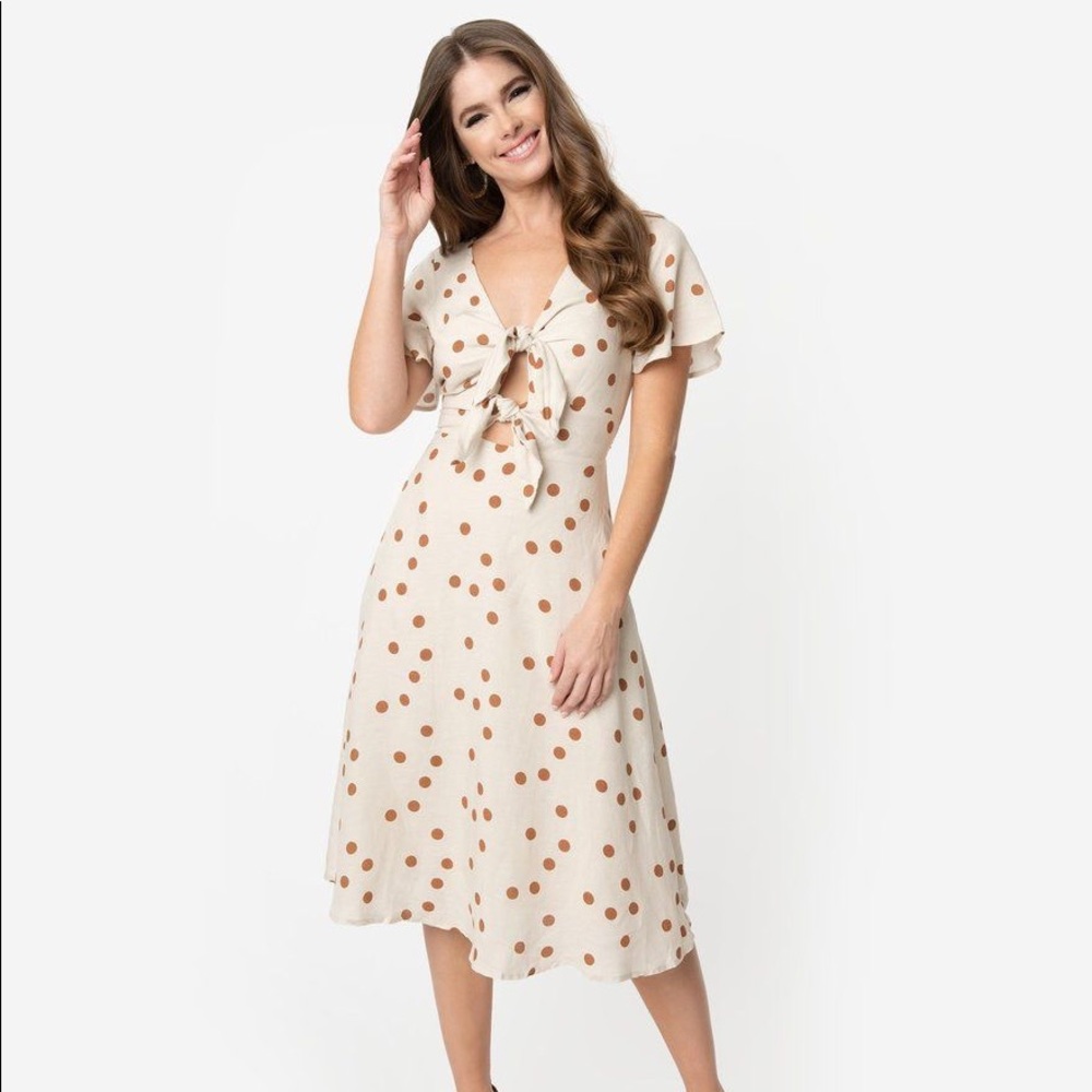 Unique Vintage Brown Polka Dot Dress